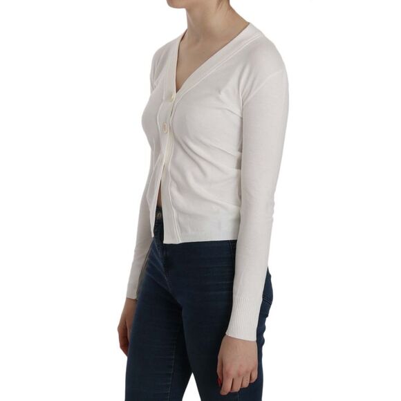 BYBLOS White V-neck Long Sleeve Cropped Cardigan Tops Women's Sweater - Picture 5 of 5